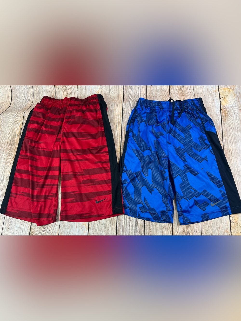Nike Boys Youth Basketball Long Athletic Red & Blue Shorts Lot Of 2 Size XL
